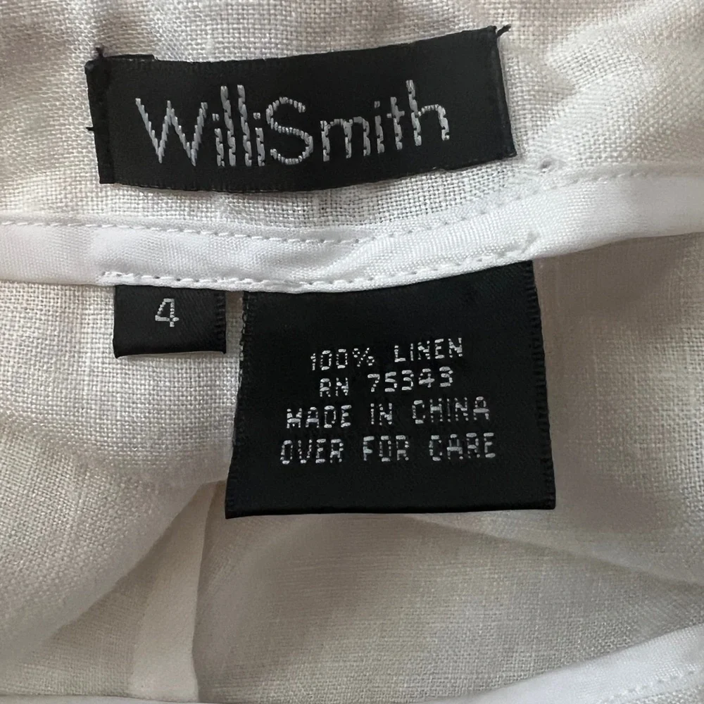 Vintage- Willi Smith White Linen Embroidered Flower Zipper On The Side Sz 4 - Picture 6 of 10